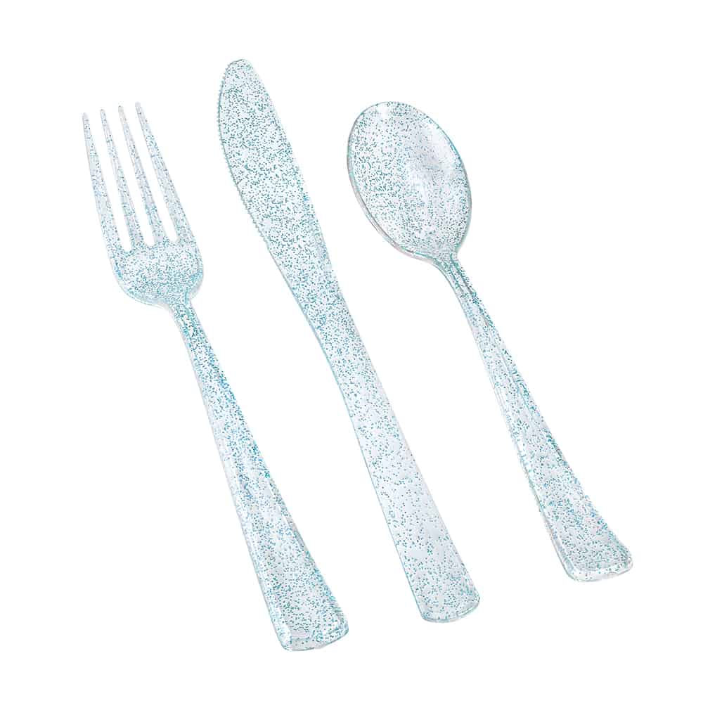 Glitter Premium Plastic Cutlery Combo - Blue