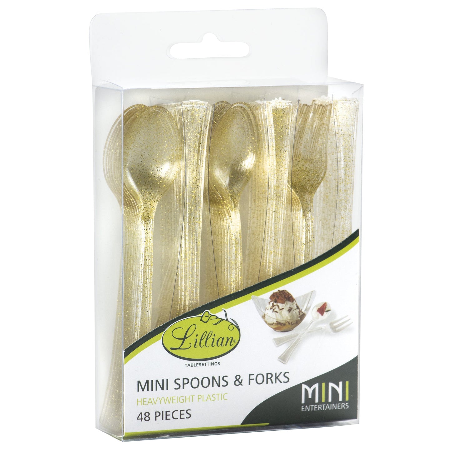 Mini Gold Glitter Premium Plastic Forks & Spoons - King Zak