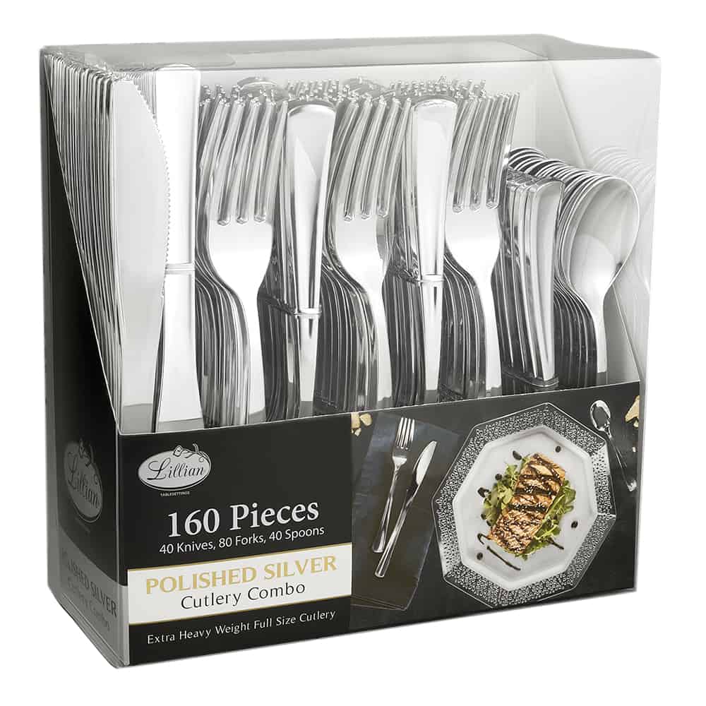 Combo Cutlery Set – Polished Silver Premium Plastic for Elegant Disposable Dining [960 count]