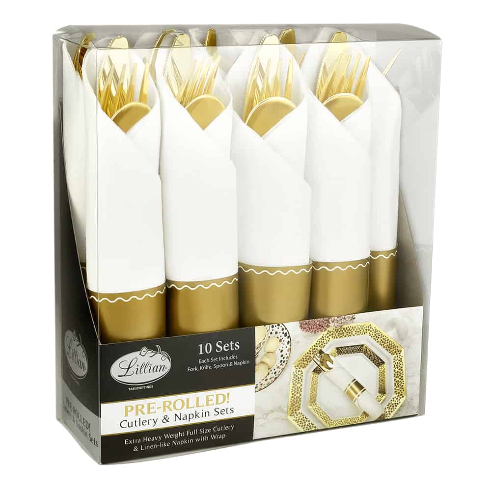 Pre-Rolled Premium Plastic Cutlery & Napkin Sets - King Zak