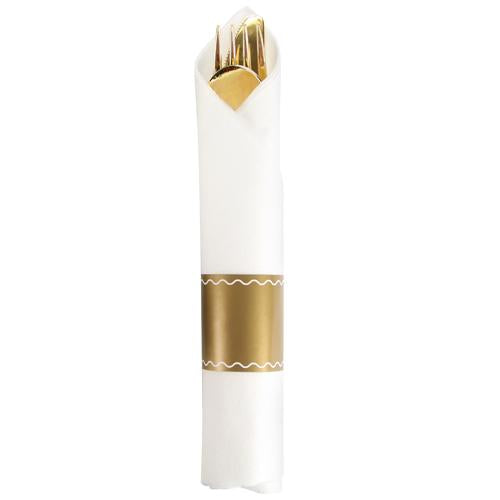 Pre-Rolled Gold Polished Premium Plastic Cutlery & Napkin Set