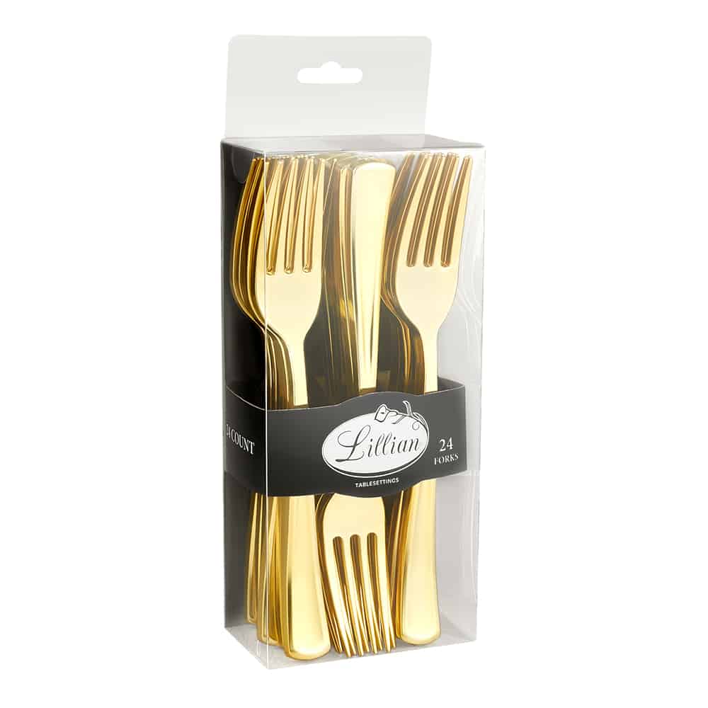Polished Gold Forks – Premium Plastic Disposable Cutlery for Elegant Dining [576 count]