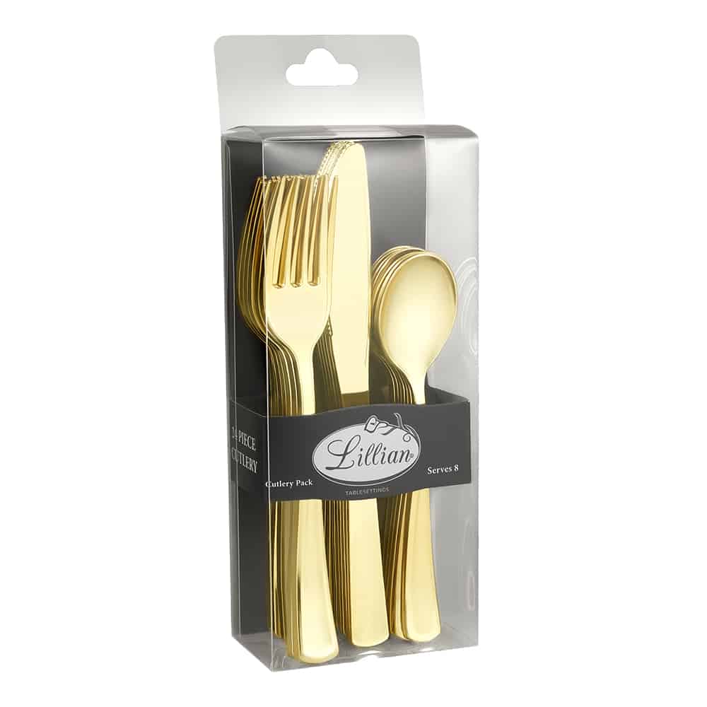 Polished Metallic Premium Plastic Cutlery Combo - King Zak