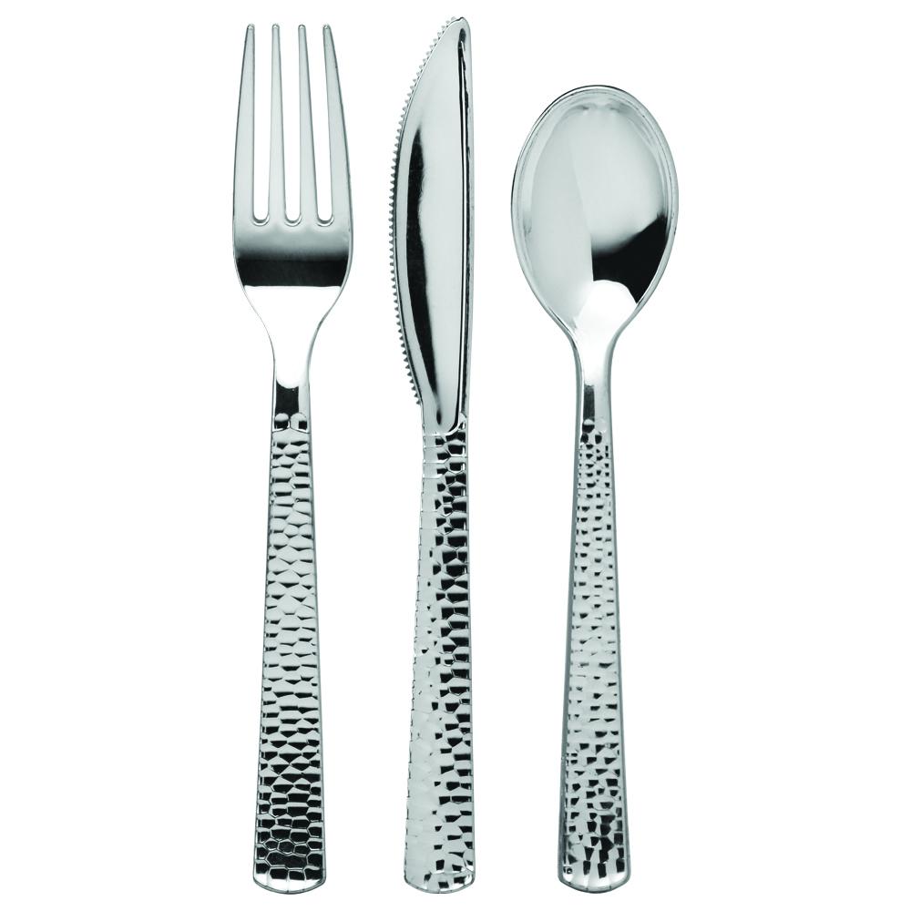 Pebbled Sliver Metallic Premium Plastic Cutlery Combo - King Zak