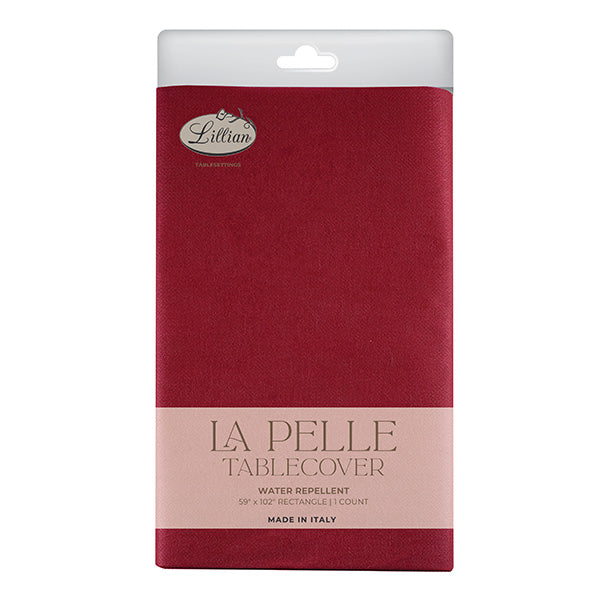 Red tablecloth packaging with 'La Pelle' branding on a white background