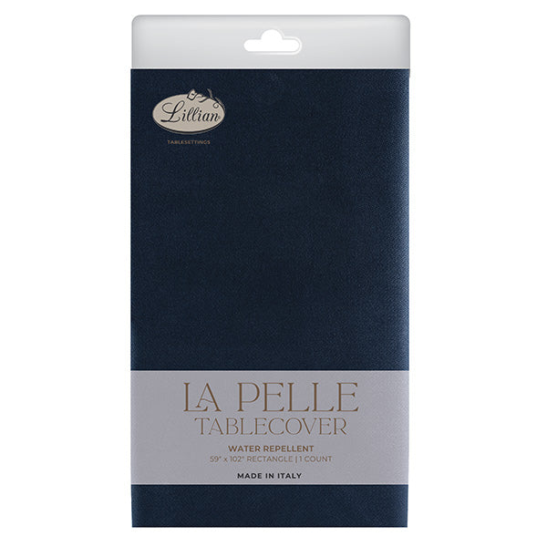 Packaged La Pelle tablecover with Lillian branding on a white background
