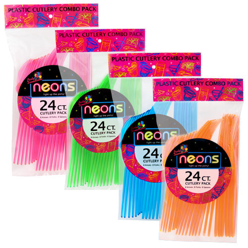 Plastic Neon Assorted Combo Cutlery 36pc - King Zak