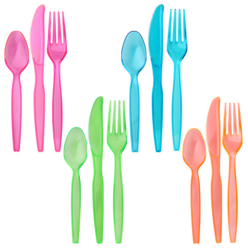 Plastic Neon Assorted Combo Cutlery 36pc - King Zak