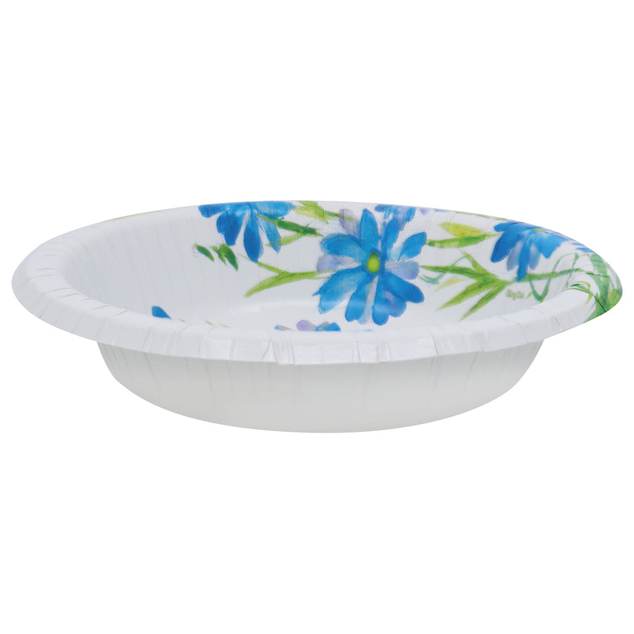 20 oz Paper Bowl Blue Floral Design - Elegant Disposable Bowls for Soup, Salad & More