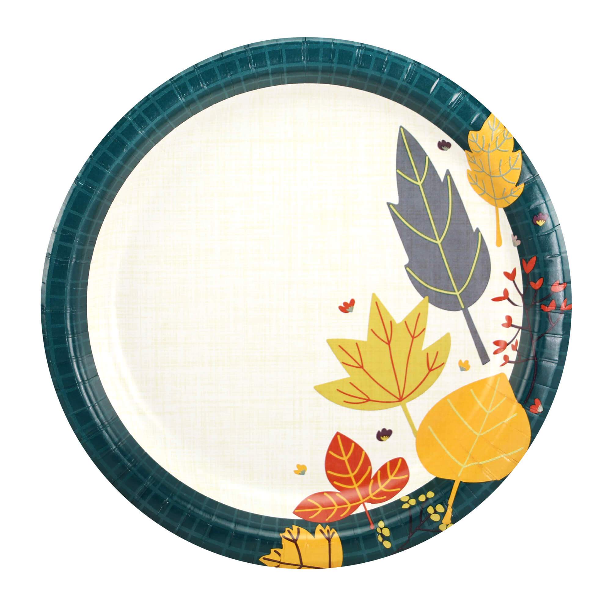 Premium Paper Teal Leaves Tableware