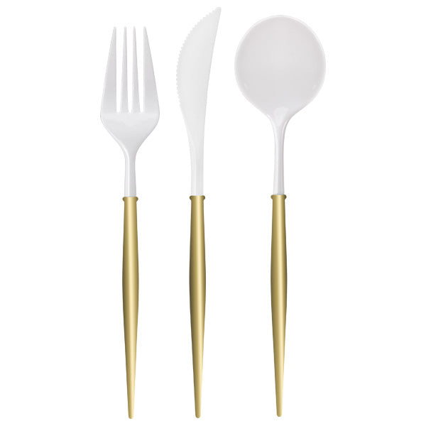 Modern 24pc Cutlery Combo Box Polished Gold - Luxurious Disposable Utensils for Elegant Events