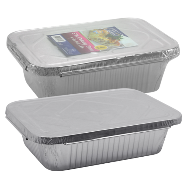 Heavy-Duty Reusable Eco-Friendly Aluminum Foil 5lb Oblong Pan with Aluminum Lid - King Zak