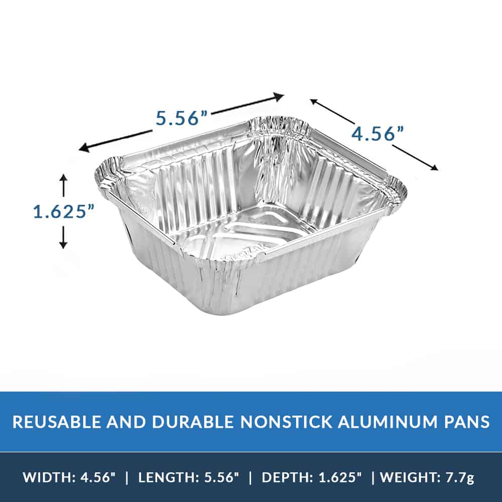 Aluminum Foil 1lb Pan Dimensions - 4.56 Inch x 5.56 Inch x 1.625 Inch/ Weight 7.7 grams