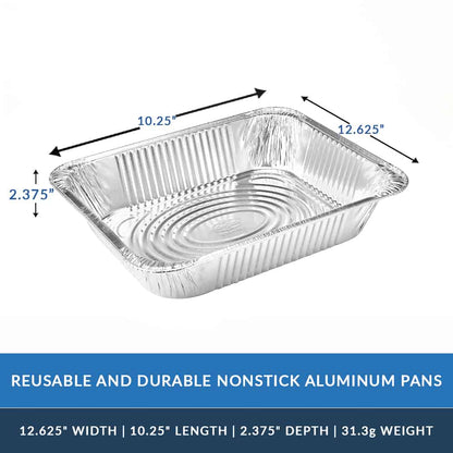 Heavy Duty Aluminum Foil Half Size Extra Heavy Deep Pan 12.75" L X 10.375" W X 2.5" D