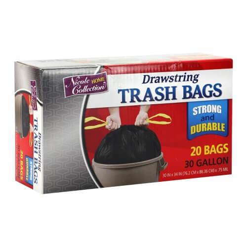 Total Home 30 Gallon Drawstring Trash Bags