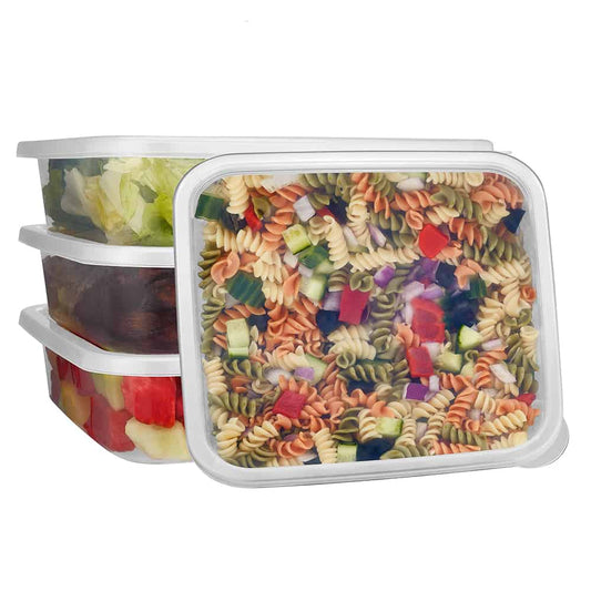 Premium Heavy Duty Plastic, Square, Microwaveable, Stackable 80oz Lunch/Dinner Containers with Airtight Lids - King Zak