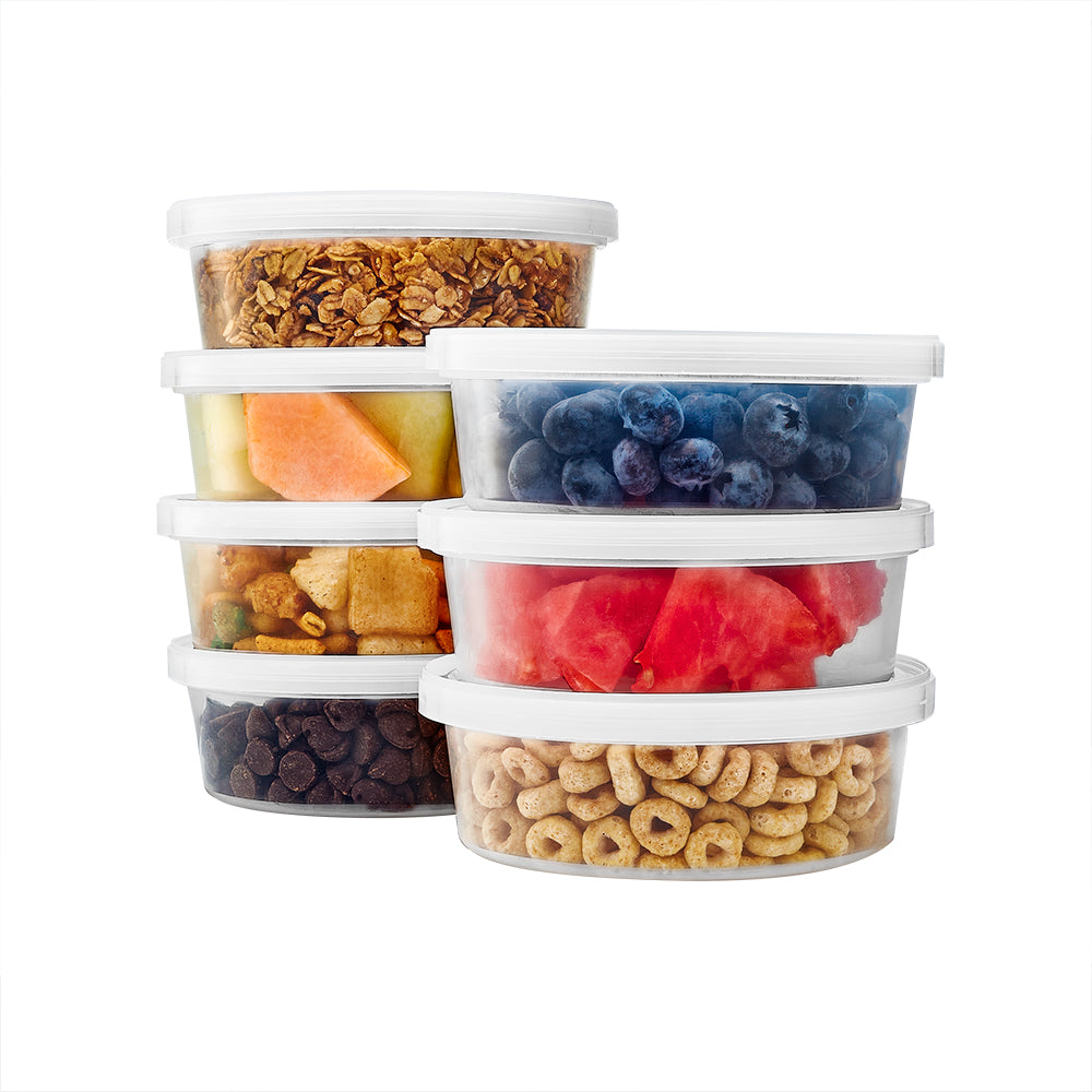 Premium Heavy Duty Plastic Microwaveable, Stackable 8oz Deli Containers with Airtight Lid