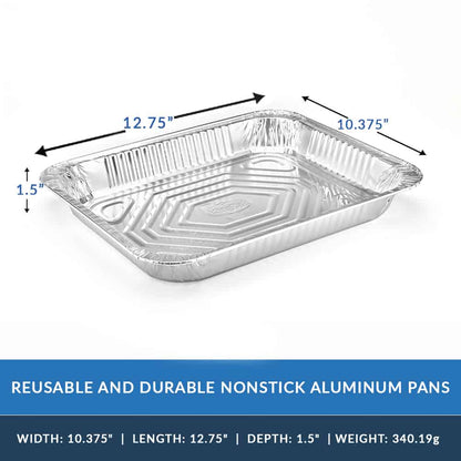 Heavy Duty Aluminum Foil Half Size Shallow Pan 12.75" L X 10.375" W X 1.5" D