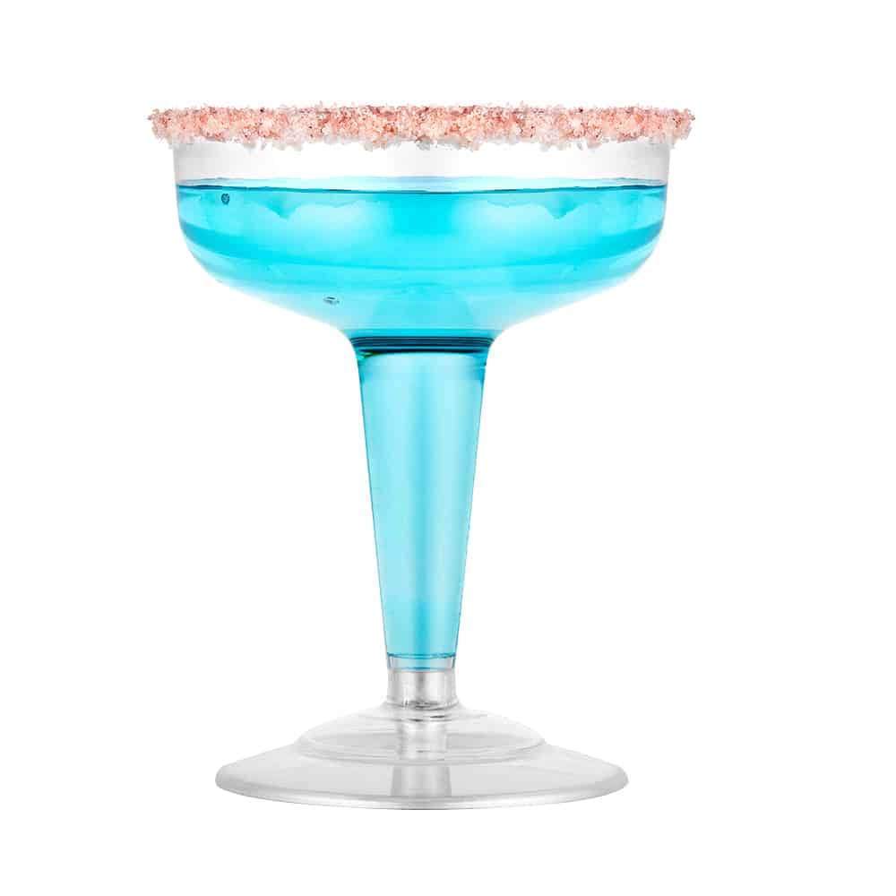 Clear Deluxe Plastic 4oz Champagne Cup with refreshing cocktail