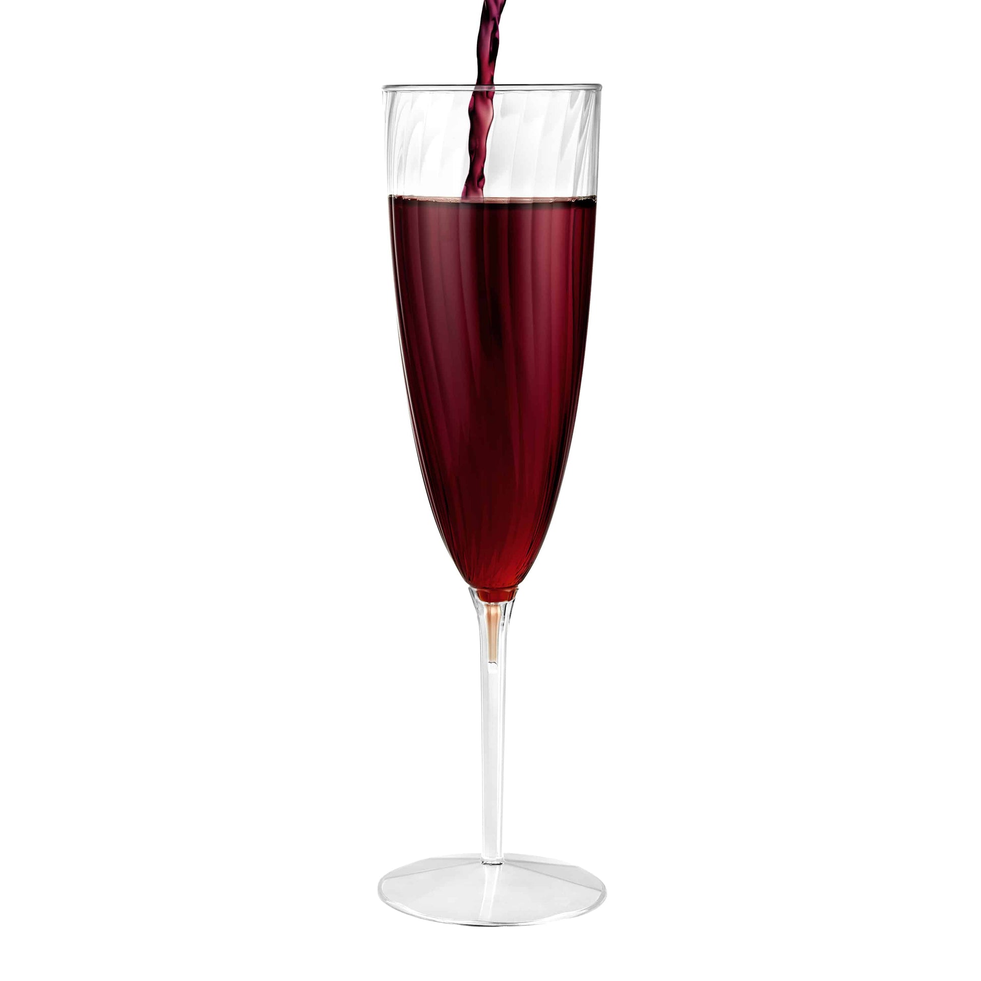 Premium Plastic champagne flute with wine being poured into it