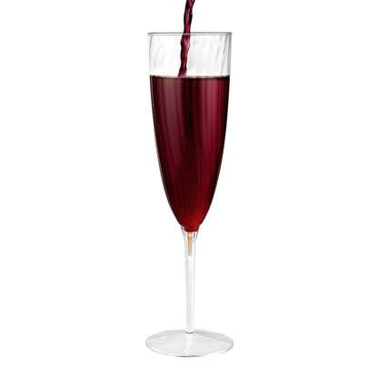Premium Plastic champagne flute with wine being poured into it