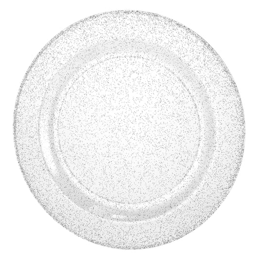 Glitter Premium Plastic Round Plate Sliver