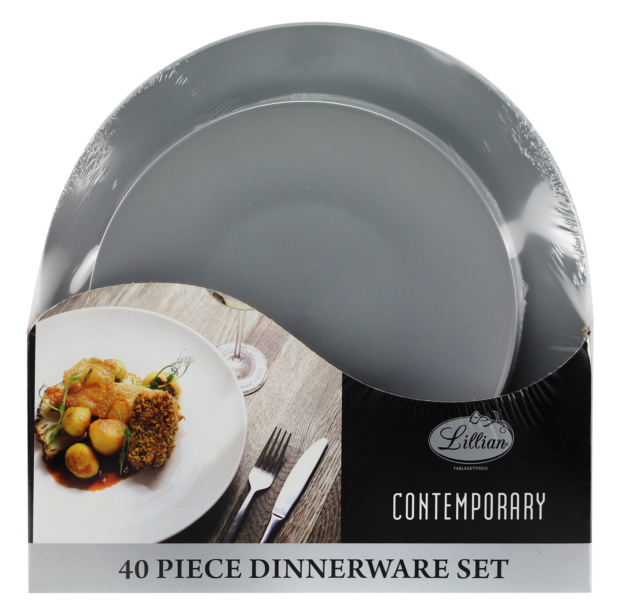 Premium Plastic Contemporary Silver Combo Plate Set
