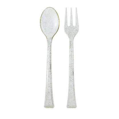 Mini Gold Glitter Premium Plastic Forks & Spoons - King Zak