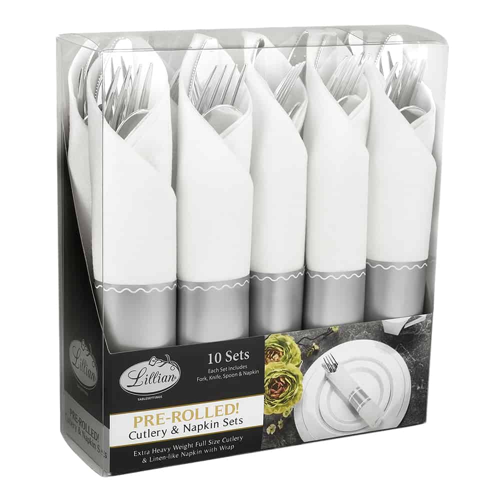 Pre-Rolled Premium Plastic Cutlery & Napkin Sets