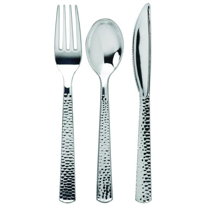 Pebbled Metallic Premium Plastic Cutlery Combo Sliver