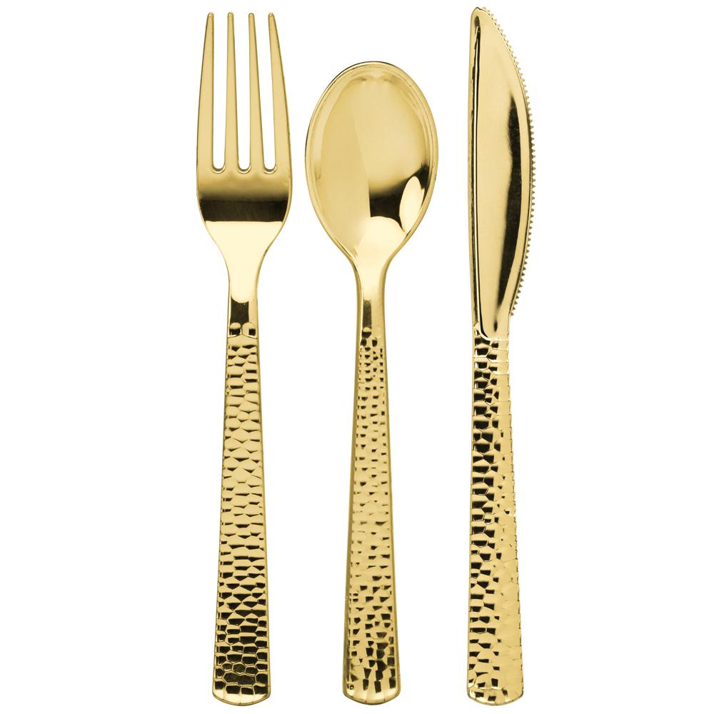 Pebbled Metallic Premium Plastic Cutlery Combo Gold