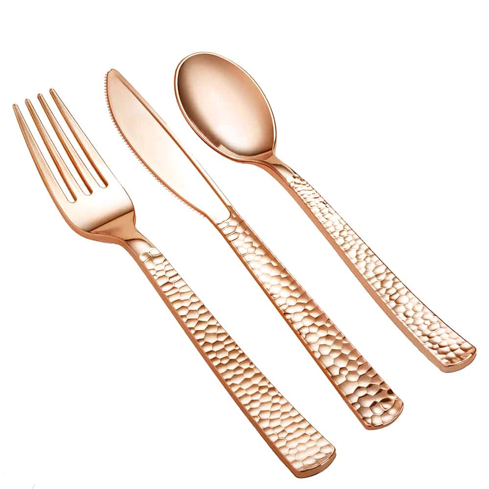 Pebbled Metallic Premium Plastic Cutlery Combo Rose Gold