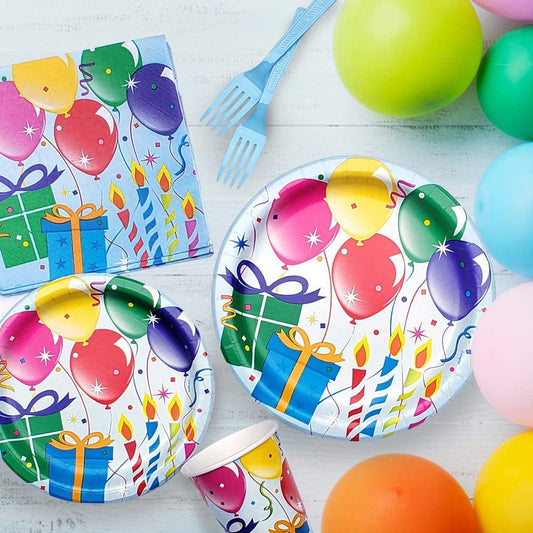 Premium Heavy Weight Paper Birthday Balloons Tableware<br/>Size Options: 9inch Plate, 7inch Plate, Lunch Napkin, 9oz Cup and 54inchx96inch Tablecover - King Zak