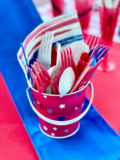 Premium Heavy Weight Paper Stars 'N Stripes Tableware<br/>Size Options: 12inch Plate, 10inch Plate, 8.75inch Plate, 7inch Plate, 12oz Bowl, 20oz Bowl, Lunch Napkin, 12oz Cup and Combo Cutlery - King Zak