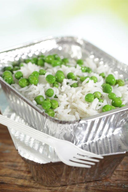 Aluminum Foil 1lb Pan with rice and peas